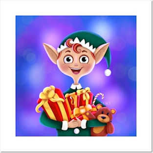 Elf with presents (bg) Posters and Art